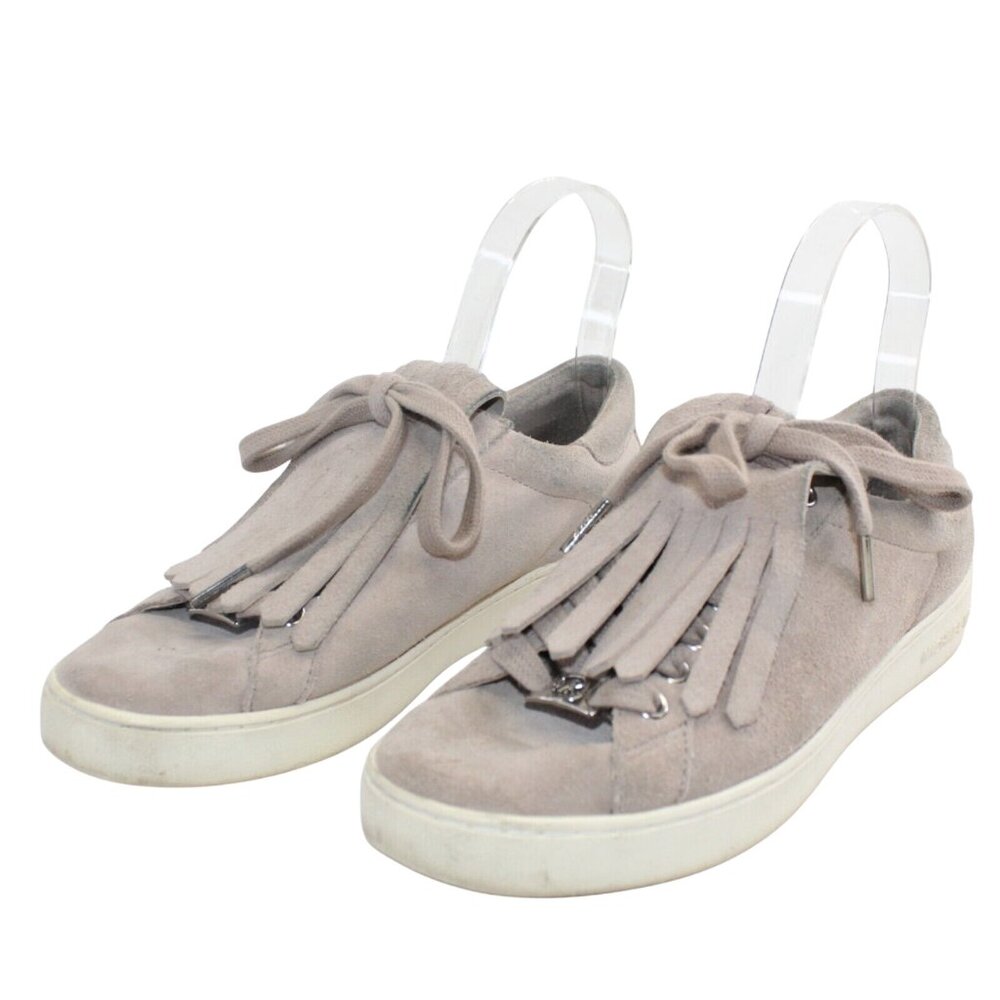 Michael Kors Keaton Kiltie Size 7.5M Beige Leather Suede Lace Up Sneakers Shoes - Picture 5 of 11